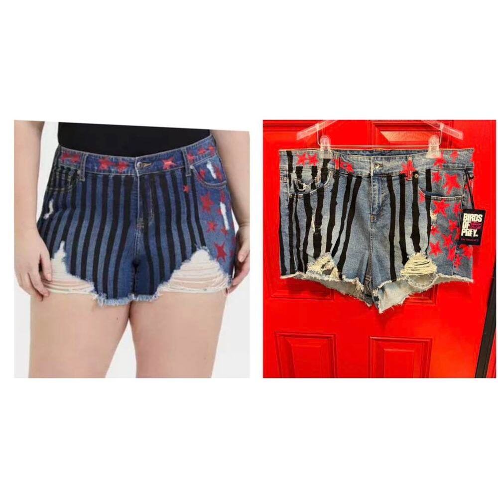 Torrid Size 20 Birds of Prey DC Comics Harley Quinn Stars Stripes Denim Shorts